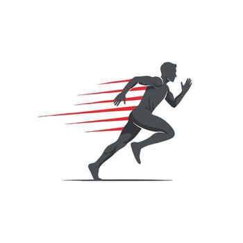 Dynamic silhouette of a sprinter in full stride with motion lines emphasizing speed and agility in a minimalist style vector