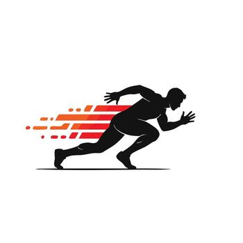 Dynamic silhouette of a sprinter in full stride with motion lines emphasizing speed and athleticism vector