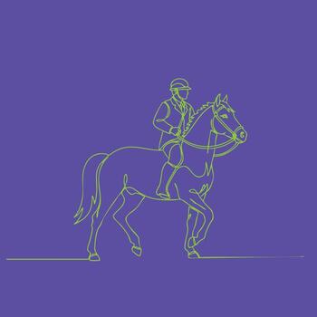 Minimalist line drawing of a rider on a horse against a solid emphasizing simplicity and elegance vector