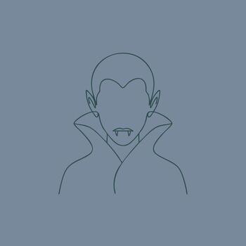 Minimalist Line Drawing of a Vampire Character with Pointed Ears and Fanged Smile on a Solid vector