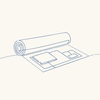 Roll of adhesive tape partially unrolled and placed on a flat with a sheet of paper underneath vector
