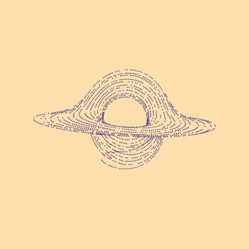 Abstract digital representation of a planet with rings, composed of dotted lines on a soft pastel vector