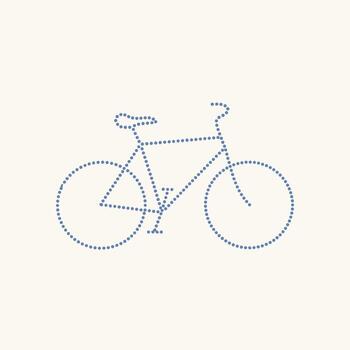 Stylized bicycle composed of evenly spaced dots forming a minimalist and modern outline on a neutral vector