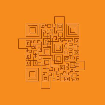 Intricate geometric maze pattern composed of interconnected squares and lines on a vibrant orange vector