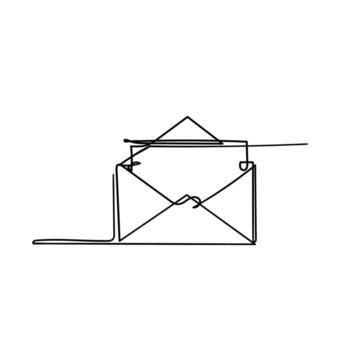 a line drawing of an envelope with a paper airplane vector