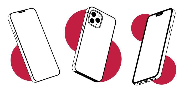 Sleek smartphone mockups showcase modern design, perfect for app developers and tech enthusiasts, demonstrating crisp clarity and innovative features vector