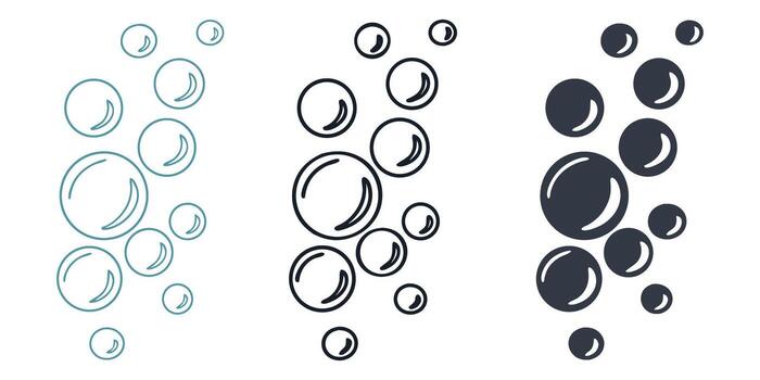 limpiar y moderno burbuja iconos, Perfecto para spa, limpieza, o Fresco temas, disponible en Tres estilos para creativo proyectos, desde ligero a oscuro vector