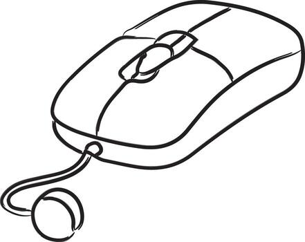 Wired computer mouse three button contour vector