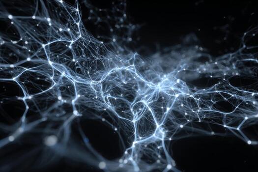 Abstract design displays a network of luminous connections against a dark background, illustrating complexity and fluidity in modern data communication and technology photo