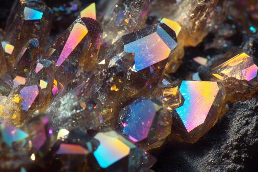 cerca ver de cuarzo cristales revela un deslumbrante formación de colores reflejando luz, destacando el único estructuras y texturas encontró dentro un mía a luz foto