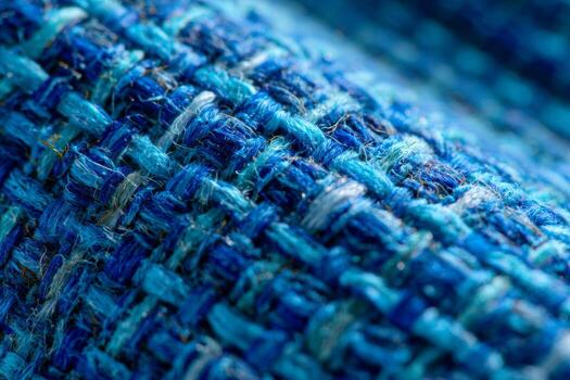 A detailed close-up showcasing the texture and color variations in a woven blue fabric, highlighting the craftsmanship and intricacy of the textile design photo