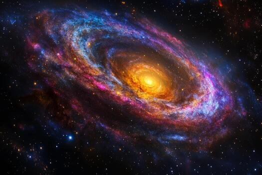This mesmerizing galaxy showcases a swirl of vibrant colors and radiant stars, set in the vastness of space photo