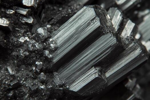 Close-up view reveals the detailed texture and structure of natural graphite mineral, known for its critical role in electronics and various industrial applications photo