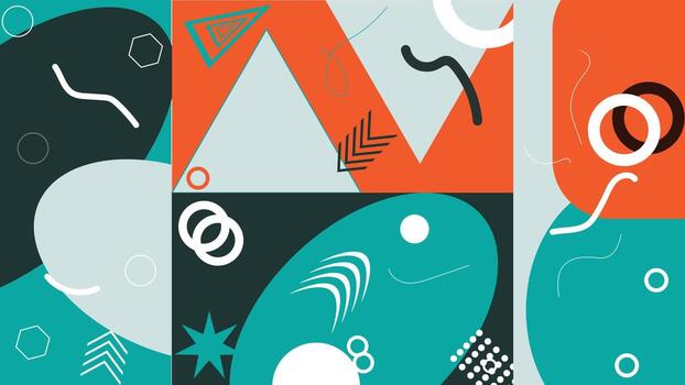 creativo resumen antecedentes presentando verde azulado naranja y negro geométrico formas con artístico formas y líneas, Perfecto para carteles, pancartas, digital proyectos, cubre y gráfico diseño. vector