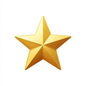 A golden, five-pointed star, isolated on a white background, appears shiny and dimensional photo
