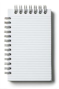 An overhead, isolated view of a small, lined notepad with spiral binding photo