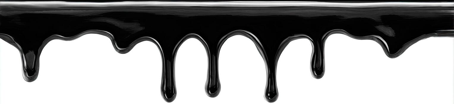 A glossy, black, dripping liquid against a stark white background photo