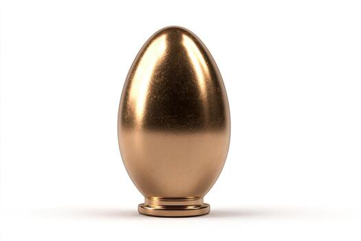 A gleaming metallic egg-shaped object against a pristine white background, casting a subtle shadow photo