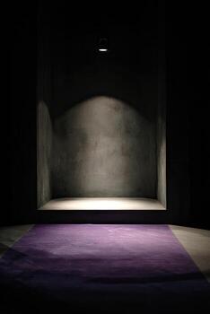 Dark, illuminated niche with purple carpet photo