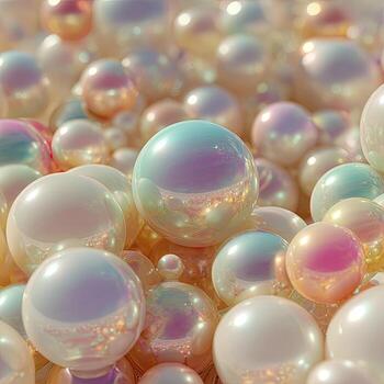 A close-up of many iridescent spheres, in pastel colors photo