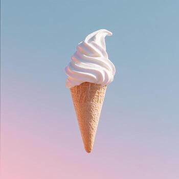 A single, soft-serve ice cream cone with swirling white peaks against a gradient background photo