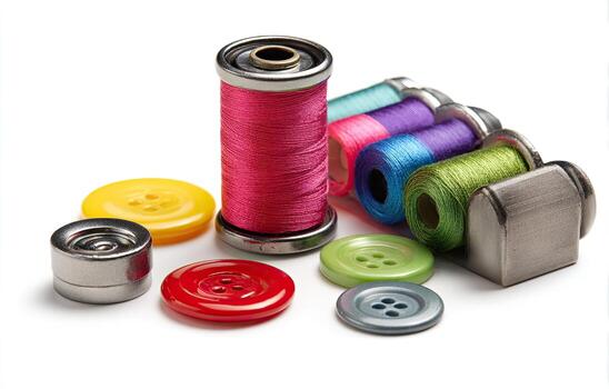 surtido de de coser nociones carretes de hilo, botones, y metálico cierres foto