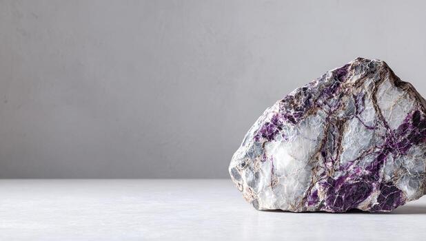 de cerca de un texturizado, iridiscente mineral con matices de púrpura, blanco, y gris foto