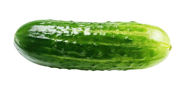 Single cucumber, vibrant green, smooth skin, slightly glossy, isolated on white background photo