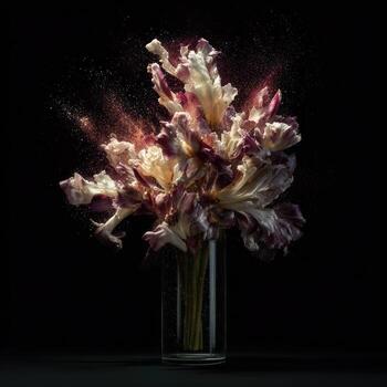 Faded flowers explode in a burst of light photo