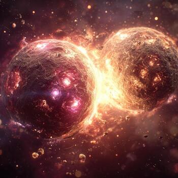 Two fiery planets collide in a cosmic explosion photo