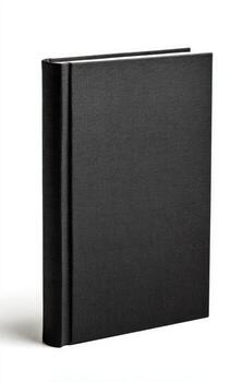 A close-up studio shot of a hardcover book, standing upright against a white backdrop photo