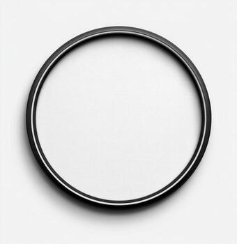 Isolated black circular frame around a white canvas. Simple, minimalist design with shadow photo