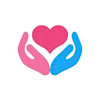 A stylized image showing hands cupping a heart shape. Hands are different colors photo