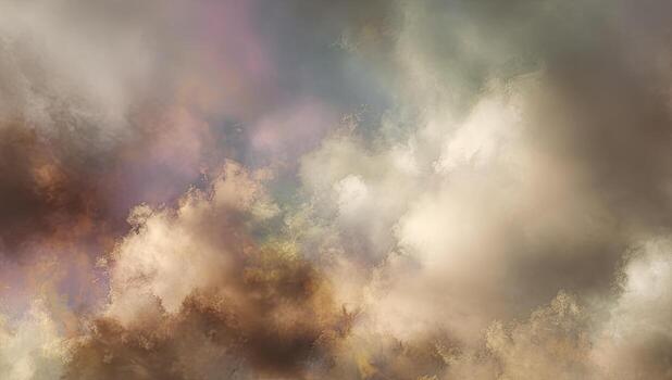 Vast, textured clouds blend hues of gold, brown, purple, and grey, creating a dramatic sky photo