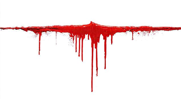 Red paint dripping down a white background photo