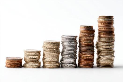 Stacks of coins ascending in height, representing growth or investment. Different colored coins create a visual pattern photo