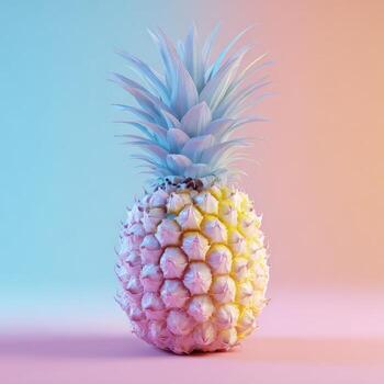 A pastel-hued pineapple glows, with its spiky texture, against a gradient background photo