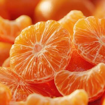 Close-up of many segmented tangerine slices photo