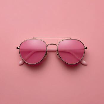 Pink aviator sunglasses centered on a pink background, shot from above photo