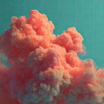 A fluffy cloud of pink smoke against a turquoise background with a subtle tiled pattern photo