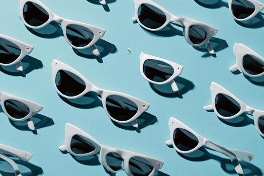 estampado formación de blanco ojo de gato Gafas de sol en un vibrante azul antecedentes foto