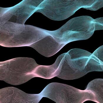 Wavy, ethereal lines in blue and pink, against a black background, creating a textured design photo
