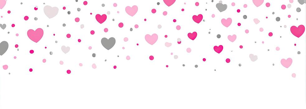 A white background with a pattern of hearts and dots in various shades of pink and grey photo