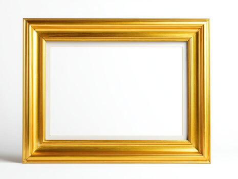 A rectangular gold frame against a white background, casting a slight shadow photo