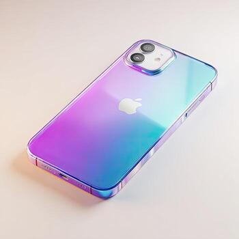 A pastel-gradient smartphone, angled photo