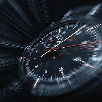 Close-up of a chronograph watch, with motion blur effect, creating a sense of rapid time passage photo