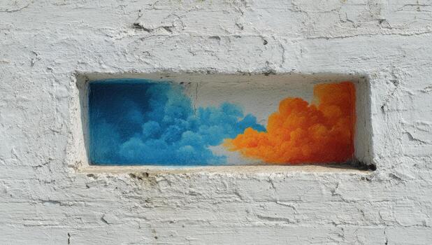 Painted clouds in a recess of a whitewashed wall photo