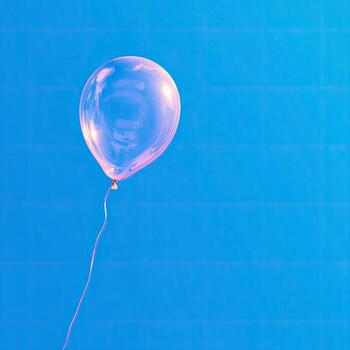 A clear balloon floats against a vibrant blue sky, tethered by a thin string photo