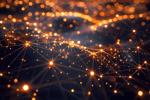 Digital network of interconnected nodes and lines, symbolizing the complexity, fluidity of AI models in data analysis. Dark background with glowing light effects connections between different points photo