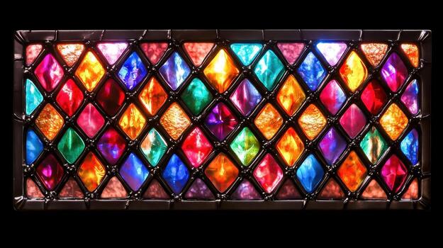 Colorful Stained Glass Window Design with Diamond Pattern in Various Vibrant Shades photo